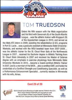 2013 Brandt South Atlantic League South Division All-Stars #29 Tom Truedson Back