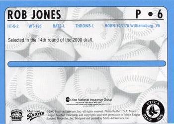 2000 Multi-Ad Utica Blue Sox #6 Rob Jones Back