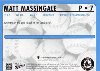 2000 Multi-Ad Utica Blue Sox #7 Matt Massingale Back