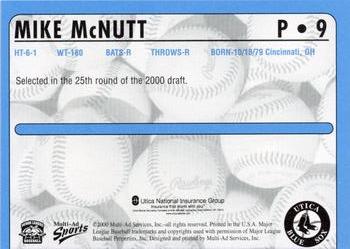 2000 Multi-Ad Utica Blue Sox #9 Mike McNutt Back