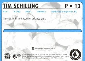 2000 Multi-Ad Utica Blue Sox #13 Tim Schilling Back