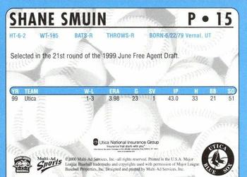 2000 Multi-Ad Utica Blue Sox #15 Shane Smuin Back
