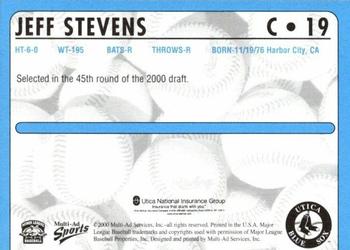 2000 Multi-Ad Utica Blue Sox #19 Jeff Stevens Back
