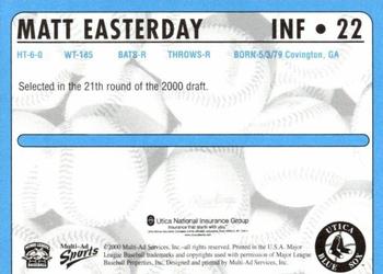 2000 Multi-Ad Utica Blue Sox #22 Matt Easterday Back