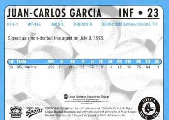 2000 Multi-Ad Utica Blue Sox #23 Juan-Carlos Garcia Back