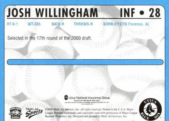 2000 Multi-Ad Utica Blue Sox #28 Josh Willingham Back
