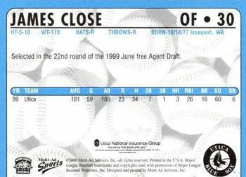 2000 Multi-Ad Utica Blue Sox #30 James Close Back