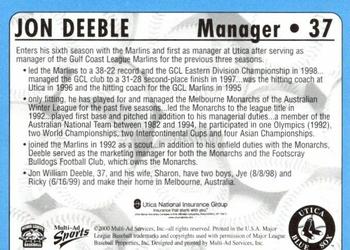2000 Multi-Ad Utica Blue Sox #37 Jon Deeble Back