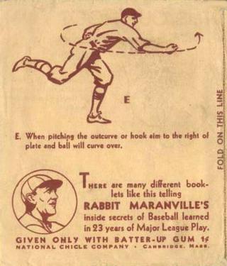 1936 National Chicle Rabbit Maranville How to... (R344) #1 How to Pitch the Out Shoot Back