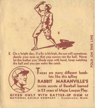 1936 National Chicle Rabbit Maranville How to... (R344) #7 How to Catch Flies Back