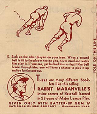 1936 National Chicle Rabbit Maranville How to... (R344) #8 How to Field Grounders Back