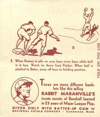 1936 National Chicle Rabbit Maranville How to... (R344) #10 How to Cover a Base Back