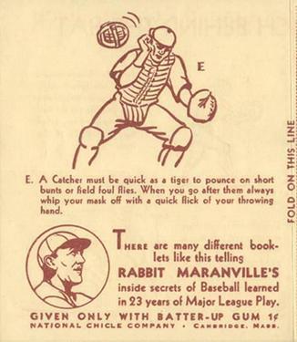 1936 National Chicle Rabbit Maranville How to... (R344) #15 How to Catch Behind the Bat Back