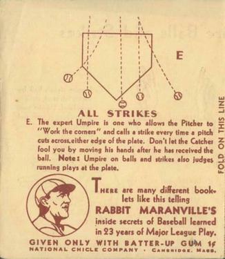 1936 National Chicle Rabbit Maranville How to... (R344) #18 How to Umpire Balls and Strikes Back