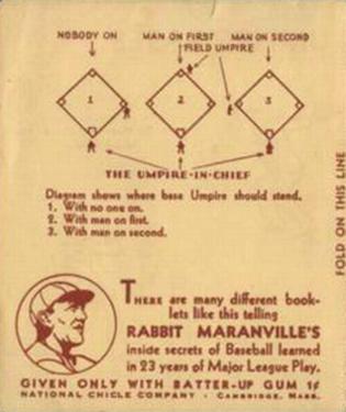 1936 National Chicle Rabbit Maranville How to... (R344) #19 How to Umpire Bases Back