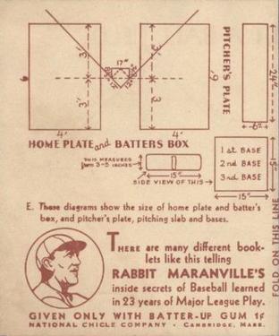 1936 National Chicle Rabbit Maranville How to... (R344) #20 How to Lay Out a Ball Field Back