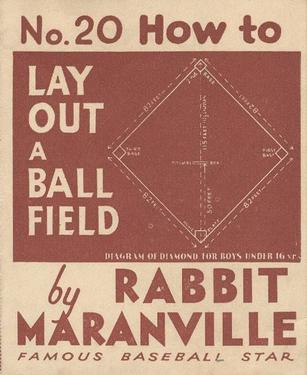 1936 National Chicle Rabbit Maranville How to... (R344) #20 How to Lay Out a Ball Field Front