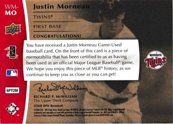 2008 SPx - Winning Materials MLB 125 #WM-MO Justin Morneau Back
