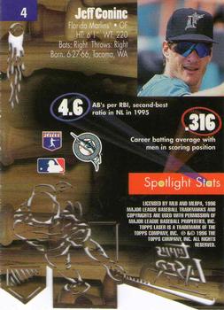 1996 Topps Laser #4 Jeff Conine Back