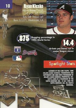 1996 Topps Laser #10 Ryan Klesko Back