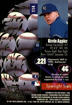 1996 Topps Laser #114 Kevin Appier Back