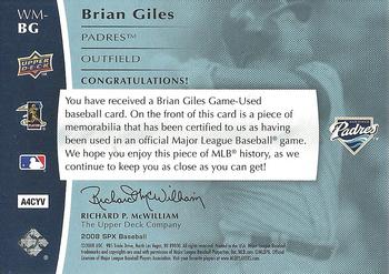 2008 SPx - Winning Materials Position 75 #WM-BG Brian Giles Back