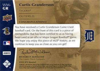 2008 SPx - Winning Materials SPx - 150 #WM-GR Curtis Granderson Back