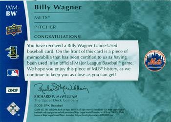 2008 SPx - Winning Materials Team Initials 99 #WM-BW Billy Wagner Back