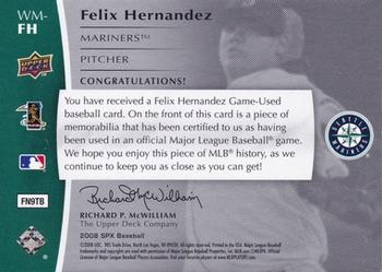 2008 SPx - Winning Materials Triple Limited Patch 15 #WM-FH Felix Hernandez Back