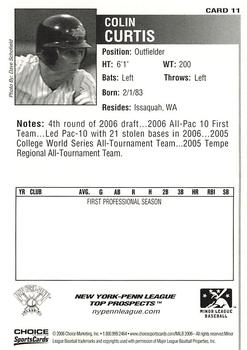 2006 Choice New York-Penn League Top Prospects #11 Colin Curtis Back