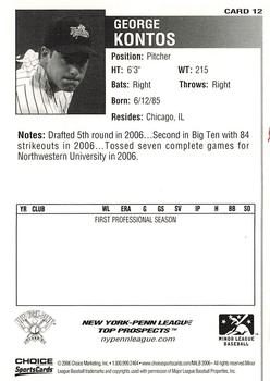 2006 Choice New York-Penn League Top Prospects #12 George Kontos Back