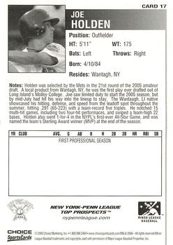 2006 Choice New York-Penn League Top Prospects #17 Joe Holden Back