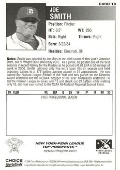 2006 Choice New York-Penn League Top Prospects #18 Joe Smith Back