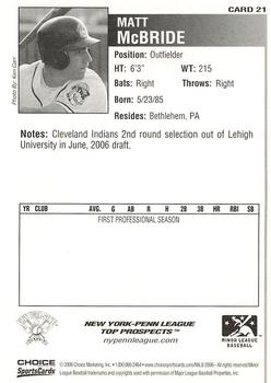 2006 Choice New York-Penn League Top Prospects #21 Matt McBride Back