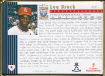 1993 Metallic Impressions Cooperstown Collection #5 Lou Brock Back