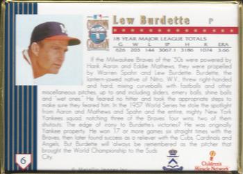 1993 Metallic Impressions Cooperstown Collection #6 Lew Burdette Back