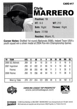 2009 Choice Carolina League Top Prospect 30 #17 Chris Marrero Back