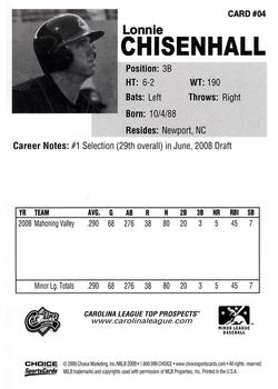 2009 Choice Carolina League Top Prospect 30 #4 Lonnie Chisenhall Back