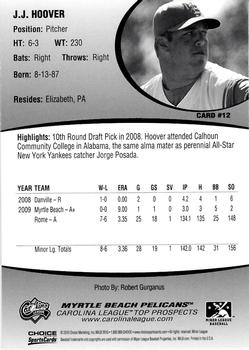 2010 Choice Carolina League Top Prospect 30 #12 J.J. Hoover Back