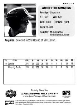 2011 Choice Carolina League Top Prospect 30 #12 Andrelton Simmons Back