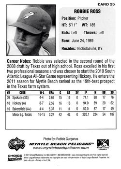 2011 Choice Carolina League Top Prospect 30 #25 Robbie Ross Back