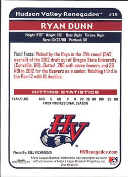 2012 Grandstand Hudson Valley Renegades #NNO Ryan Dunn Back