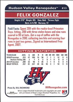 2012 Grandstand Hudson Valley Renegades #NNO Felix Gonzalez Back