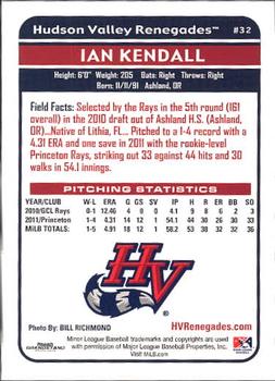 2012 Grandstand Hudson Valley Renegades #NNO Ian Kendall Back