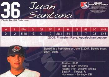 2009 Grandstand Hudson Valley Renegades #30 Juan Santana Back