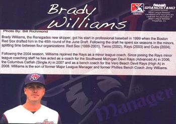 2009 Grandstand Hudson Valley Renegades #33 Brady Williams Back