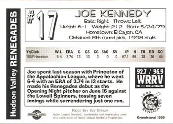 1999 Grandstand Hudson Valley Renegades #NNO Joe Kennedy Back