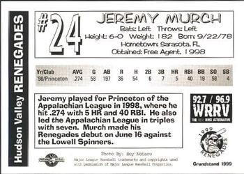 1999 Grandstand Hudson Valley Renegades #NNO Jeremy Murch Back