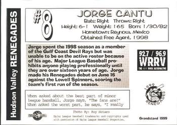 1999 Grandstand Hudson Valley Renegades #NNO Jorge Cantu Back