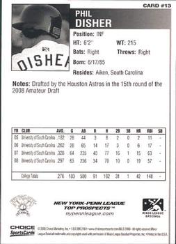 2008 Choice New York-Penn League Top Prospects #13 Phil Disher Back
